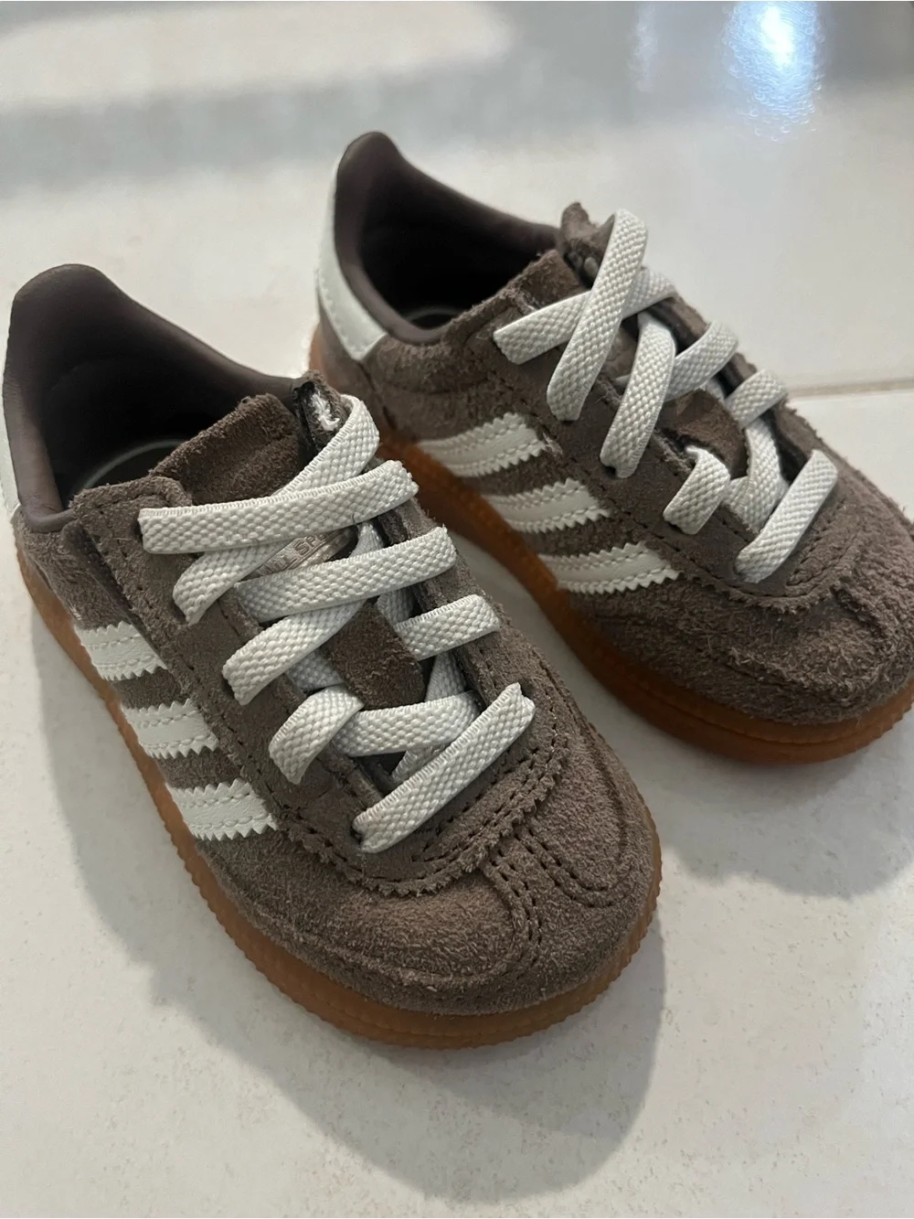 adidas Kids Suede Sneakers in Brown with White Stripes